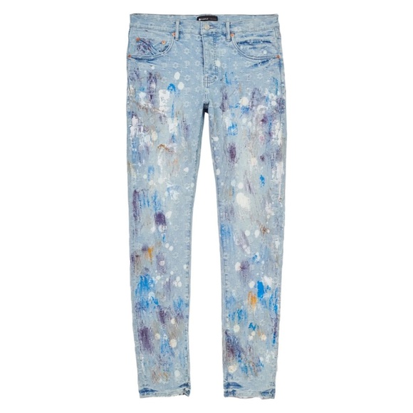 Purple Brand P001 Paint Over Light Bleach Monogram Jacquard Denim Jeans - Picture 2 of 10